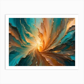 Abstract, Swirling Design Resembling A Golden Vortex Or Tunnel Of Paint, Evoking A Sense Of Depth And Movement Art Print