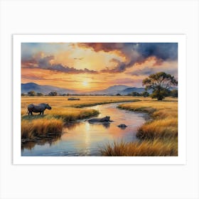 Beneath the Savannah Sun Sunset By The River Art Print