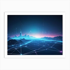 Digital Cityscape With Network Lines Art Print