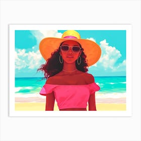 Illustration of an African American woman at the beach 17 Art Print