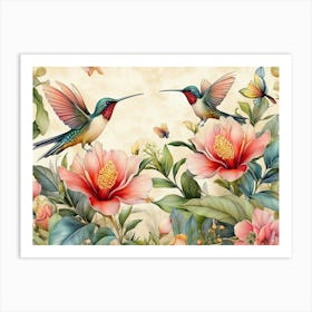 Hummingbirds And Flowers 4 Art Print