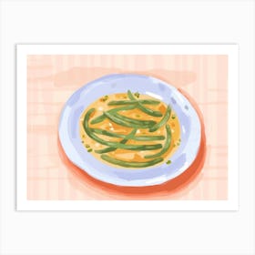 A Plate Of Green Beans, Top View Food Illustration, Landscape 3 Art Print
