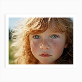 Strawberry Blond Child Blue Eyes Freckles Adorning Nose Candid Capture Subtle Sunlight Accentuat Art Print