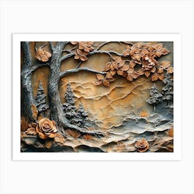 Painting Of Lifelike Tree Bark Textures And Woodland Beauty Of Natural Landscape Art Print