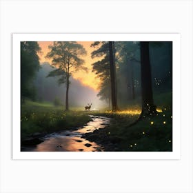 Fireflies In The Forest Paintings Art Print Art Print