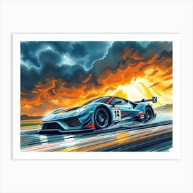 Racing Car At Sunset Art Print