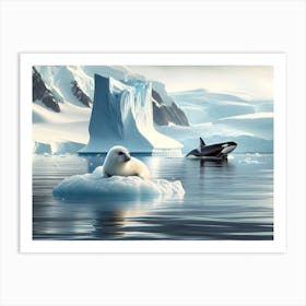 Orca whales And Seals at Antarctica Art Print