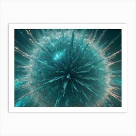 A Mesmerizing, Abstract Image Of A Glowing Orb With Radiating, Turquoise And Gold Lines, Suggesting A Powerful Energy Source Or A Celestial Body Art Print