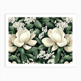 3D Magnolia Flowers Art Print