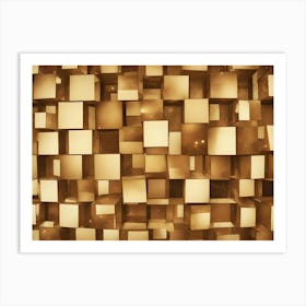 A Grid Of Golden Cubes Stacked Together, Creating A Textured And Geometric Background Art Print