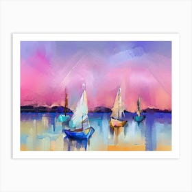 Sailboats At Sunset 4 Art Print