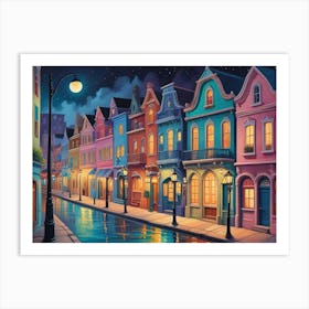 Street Scene At Night 1 Art Print