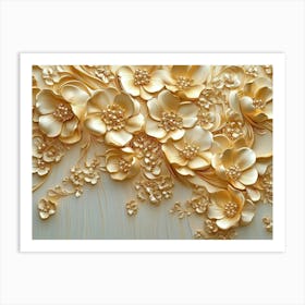 3d Gold Relief Floral 1 Art Print