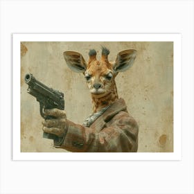 Absurd Bestiary: From Minimalism to Political Satire.Giraffe With Gun 1 Art Print