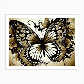 Butterfly With Roses 1 Art Print