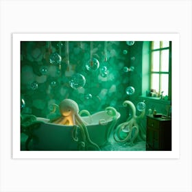 Cthulhu Appearing Less Threatening And Rather Adorable Levitates Amidst Glistening Soap Bubbles T Art Print