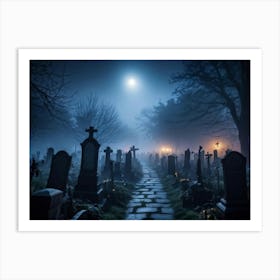 Graveyard At Night 4 Art Print