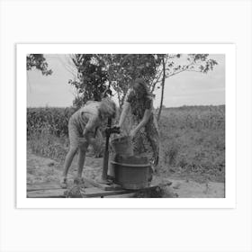 Pumping Water Near Muskogee, Oklahoma, Daughters Of Farmer About To Migrate To California By Russell Lee Art Print