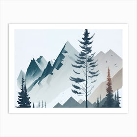 Mountain And Forest In Minimalist Watercolor Horizontal Composition 212 Art Print