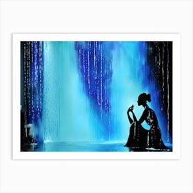 Woman In Front Of A Waterfall Art Print