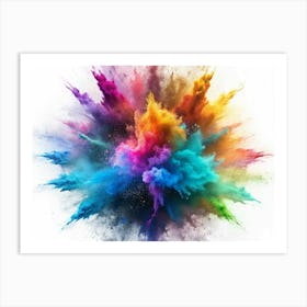 Multicolored Powder Explosion On White Background Art Print