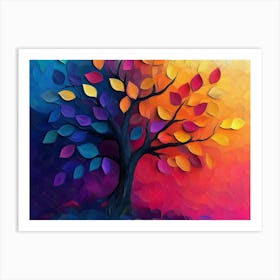 Elegant Colorful Tree with Vibrant Leaves Hanging Branches Illustration 2 Art Print