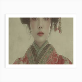 Geisha Grace: Elegance in Burgundy and Grey. Geisha 2 Art Print