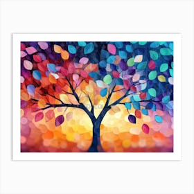 Elegant Colorful Tree with Vibrant Leaves Hanging Branches 13 Art Print