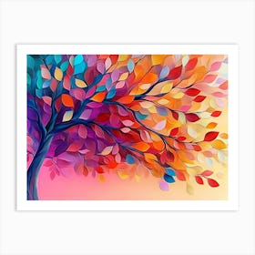 Elegant Colorful Tree with Colorful Leaves 2 Art Print