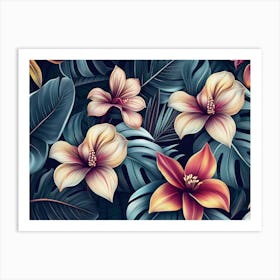 Tropical Seamless Pattern With Exotic Flowers And Leaves Art Print