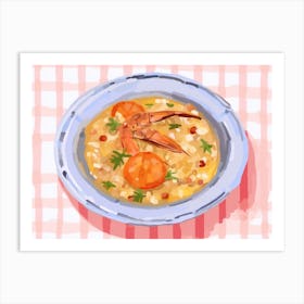 A Plate Of Paella, Top View Food Illustration, Landscape 2 Art Print