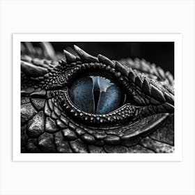 Close Up Of A Dragons Eye Detailed Texture And Scales In Monochrome Intense Focus Revealing Light Art Print