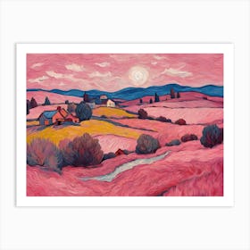 Pink Landscape Van Gogh Inspired Art Print