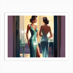 Two Women In Evening Gowns Art Print