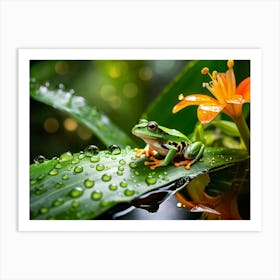 Macro Photography Single Water Droplet Capturing A Bustling Miniature Tropical Ecosystem A Vibrant Art Print