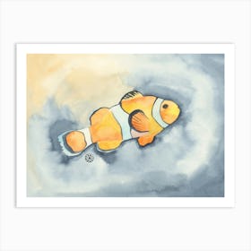 Yellow Orange Fish Swimming In Gray Watercolor - hand painted living room kid nursery Art Print