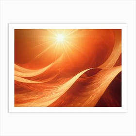 Abstract Background With Red, Flowing Lines Or Waves Against A Glowing Orange Background Art Print