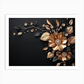 3d Artwork Illustration Background With Golden Jewelry And Flowers 2 Art Print