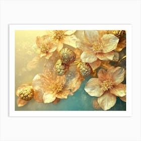 Golden Floral Background, Abstract Vintage Flower Design 1 Art Print