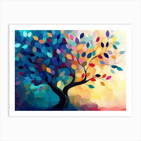 Colorful Tree With Leaves On Hanging Branches Illustration Background 6 Art Print