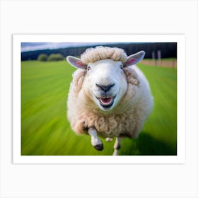 Happy Running Sheep In The Field Art Print