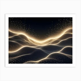 Abstract Landscape With Gently Rolling Hills, Resembling An Otherworldly Or Digital Scene With Sparkling Golden Lights Art Print