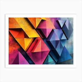 A Vibrant 3d Triangle Abstract Artwork, Featuring A Mix of Geometric Shapes Art Print