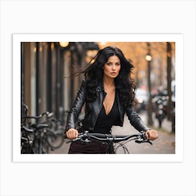 Beautiful Woman Riding A Bike Art Print