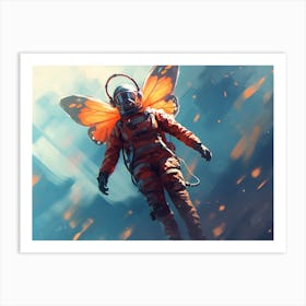 Astronaut becomes butterfly hovering in the infinite sky Art Print