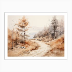 A Painting Of Country Road Through Woods In Autumn 40 Art Print