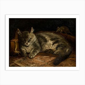 Vintage Painting Cat And Mouse Art Print