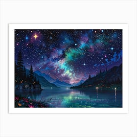 Night Sky Over Lake Art Print