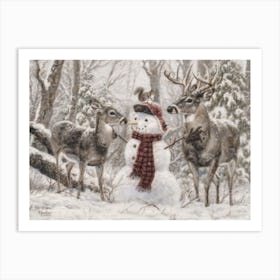 Snowman In The Woods  Art Print