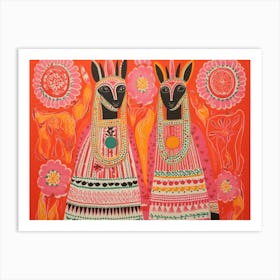 Llama 2 Folk Style Animal Illustration Art Print